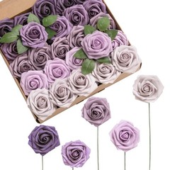 Ling’s moment Artificial Flowers, 50Pcs 3″ Roses in Purple Shades, Realistic …