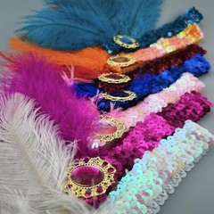 Showgirl Feather Headpieces 1920s Flapper Headbands 2pcs Costume Peacock Blue