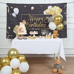 6×3 ft BLACK GOLD Printed Polyester Photo Backdrop Happy Birthday BANNER Party