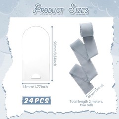 24 Pcs Acrylic Place Cards Wedding Clear 3.54×1.77 Inch Blank Dusty Blue Ribbon