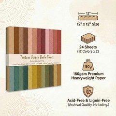 Scrapbook Paper 12×12, 24 Sheets Double-Sided Decorative Patterned, B-Boho