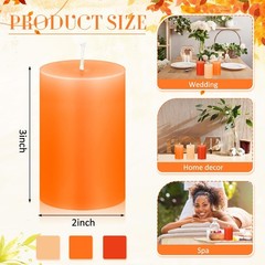 Conelist Set Of 6 Gradient Orange Small Pillar Candles 2 X 3 Inch Unscented