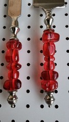 Red Art Glass Bead Handle Cake Knife Server Set Wedding Birthday Party Stainless