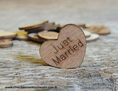 Wooden Heart Confetti ~ Just Married ~ Wood Hearts, Wood Confetti Engraved Love