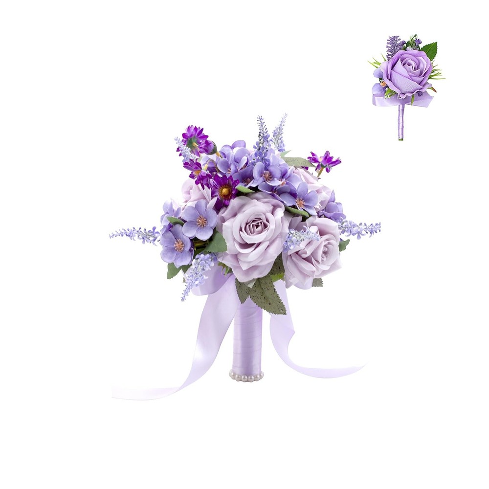 Lavender Purple Wedding Bouquet for Bride Bridesmaids and Matching Boutonnier…