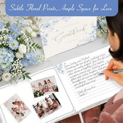 Blue Floral Wedding Guest Book Hardcover with Pen – 9×7 Inch 144 Pages Sign I…