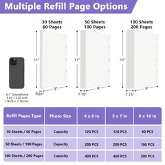Photo Album Refill Pages for 3 Ring Binder, 50 Sheets/100 Pages Self Adhesive…