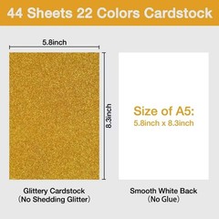 44 Sheets Glitter Cardstock Paper, 22 A5 (8.3” x 5.8”), 44 Sheets-22 Colors