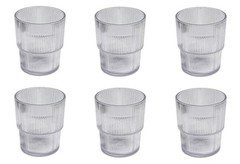 Fine Ribbed Acrylic Drinking Glass – – 16 oz – Set of 6 DOF Clear