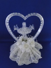 New Elegant Wedding Blown Glass with Heart, birdbath and birds Caketop #46