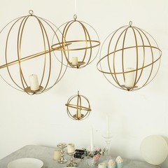 19″ Gold Globe Ring Candle Holder Hanging Metal Lantern Wedding Centerpieces