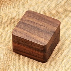 Square Solid Wood Double Ring Box Case for Wedding Ceremony Beige Inner