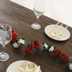 2 RED IVORY 8 ft long Silk Mini Rose Wedding Garland Leaves Bendable Wire Vines