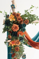 Teal Orange Artificial Wedding Arch Flowers Kit | Pack of 4, 2pcs Hanging Flower
