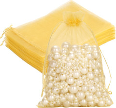 25PCS Gold Organza Bags 5X7 Inches, Sheer Mesh Jewelry Pouches, Organza Gift Bag