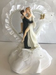 Western Honeymoon Night, Rhinestone and Pearl Heart, White and Gold Cake Top
