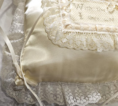 Hand Made Cross-Stitched Lacey Ring Bearer Pillow -Wedding -Cream Color
