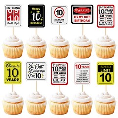 36Pcs 10th Birthday Card Cupcake Toppers Cheers to 10 Years Out Single Digits…