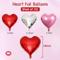 Upgraded Pink Silver and Red Balloons – Pack of 15 – Heart Shaped Foil