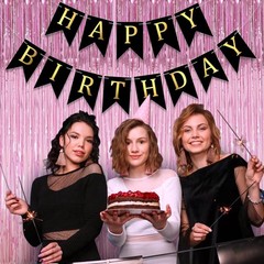 TenLaitech Curtain Pink Foil Backdrop, 3 PCS 3.3 x 9.9 ft, for Galentines Day…