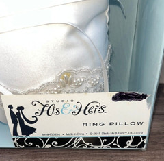 Studio His and Hers Wedding Ring Pillow 456434 White Nwt 7 x 7 x 3 Hobby Lobby