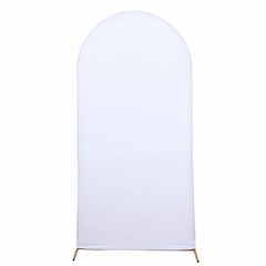 7 ft WHITE Matte Fitted Spandex Round Top Arch Backdrop STAND COVER Party