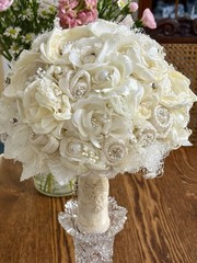 CLASSY Wedding Bouquet with Additional “Tossing”Bouquet~Pearls,Rhinestones,Lace