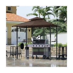 8×5 FT Grill Gazebo Outdoor BBQ Canopy with 2 LED Lights Brown