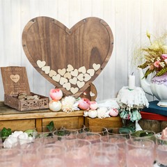 Rustic Wooden 3D Wedding Guest Book Transparent Heart Frame w/Box Party Decor