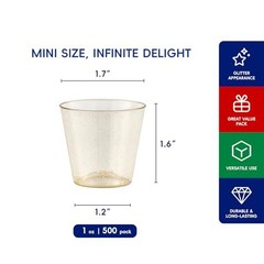 500 Pack 1 oz Shot Glasses, Gold Glitter Elegant Party Cups 1oz-GLITTER-500