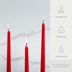Bask 10-inch Taper Candles – Unscented and Dripless – Burns 10″ – 12Pack, Red