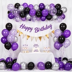 68pcs Black Purple Balloons Kit, Matte Metallic Confetti Latex Blackish Purple