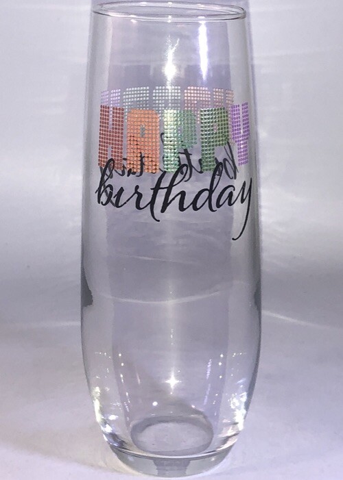“Happy Birthday” Cristar Clear Flute Champagne/Wine Glass 9.6oz-NEW-SHIP N 24HR