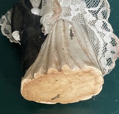 Vtg 1963 Wedding Cake Topper Bride Groom Ceramic Chalk Ware Lace MCM Chalkware