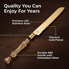 Homi Styles Wedding Cake knife and Server Set | Glitter Gold Color Premium 42…