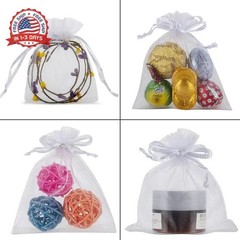 HRX Package 100pcs White Organza Jewelry Bags Drawstring 3 x 4 inch, Little Mesh