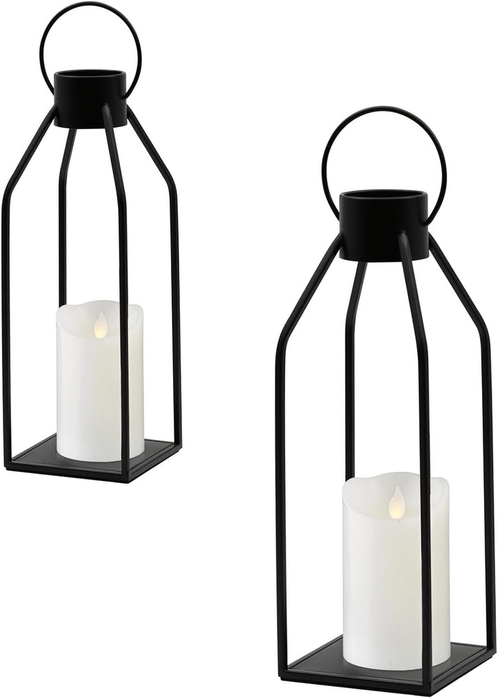 Black Metal Candle Lanterns Living Room Decor, 2 Pack