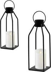 Black Metal Candle Lanterns Living Room Decor, 2 Pack