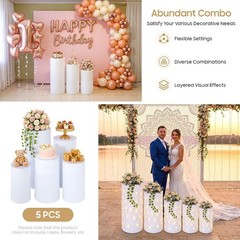 5PCS Cylinder Pedestal Stands Parties White PVC Cake Stand Round Cylinder Stands