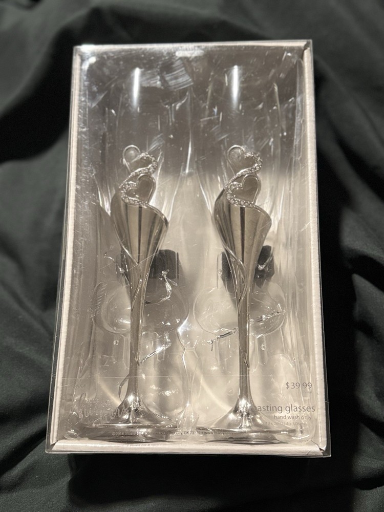 Studio His and Hers Clear Toasting Glasses Bride and Groom Wedding Glassware