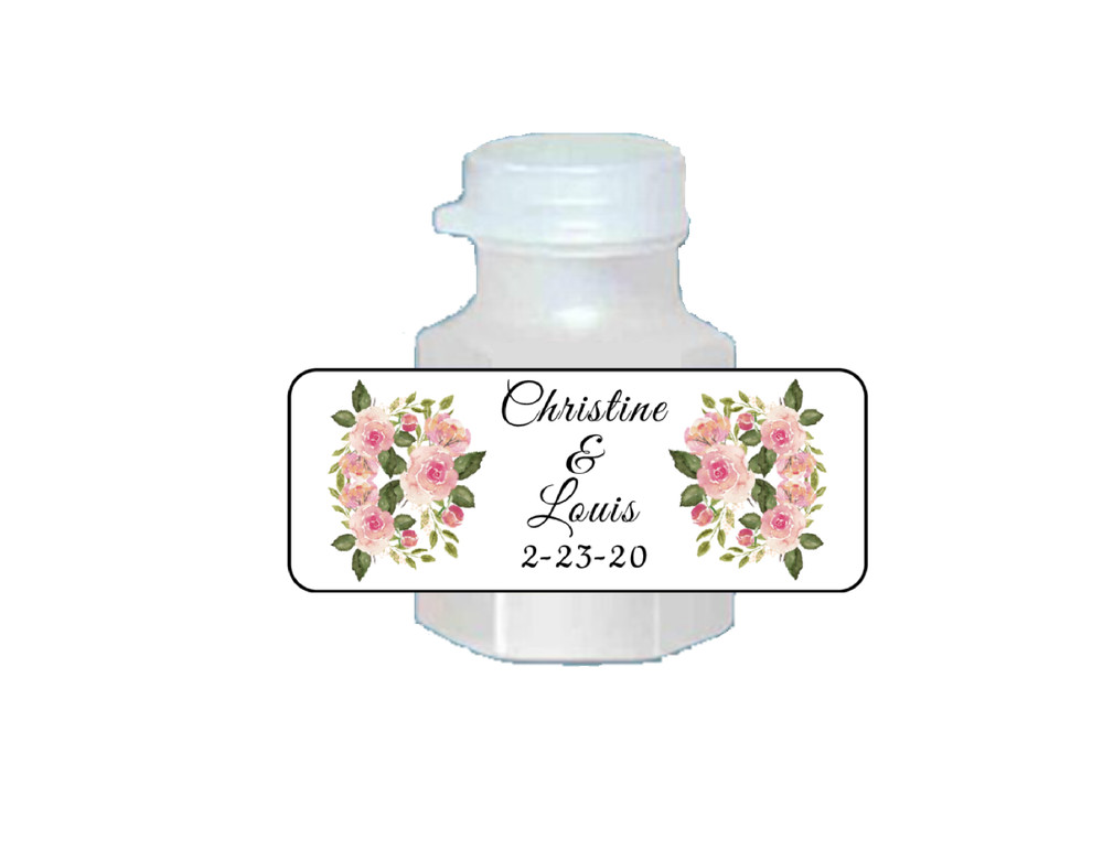 30 wedding favor mini bubble labels stickers personalized pink flowers, roses