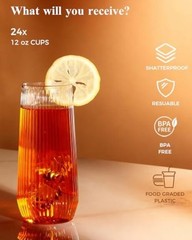 48 Pack Disposable Ribbed Origami Ripple Plastic Glasses Set – 24 Clear48Pack