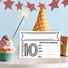 10th Birthday Invitations, 25 Double-Sided Invitation Cards with 25 Envelopes…