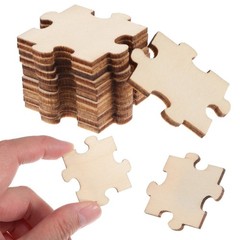 100Pcs DIY Wooden Puzzle Pieces Khaki for Arts Crafts Creative Projects