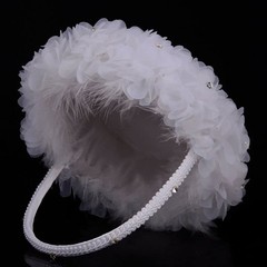 2 PCS Wedding Flower Girl Baskets White Flower Basket with Lace Handle Decor