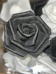 Felt Black, White & Gray Table Centerpiece Rose Buds In 6x6x6 Clear Plastic Box