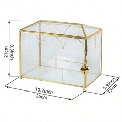 Gold Glass Wedding Card Box With Slot Lockable For Reception Baby Shower Graduat