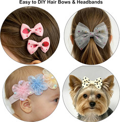 100 Pcs Satin & Organza Ribbon Bows Flower, Lace Patches Bead Appliques for Craf