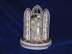 New Chapel Church Mirrored Windows Cake topper with Bride & Groom & Purple Decor