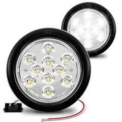 TRUE MODS 2pc 4″ Round Clear 10 LED Trailer Tail Lights [DOT FMVSS 2 Pack White